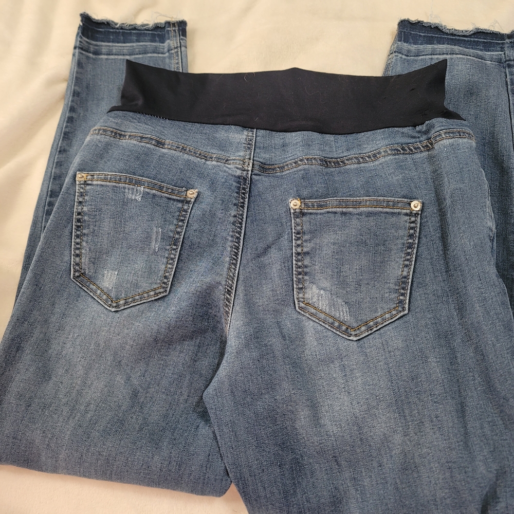 Time Tru Maternity Jeans Sz 8 10 Medium Blue‎ Distressed Denim Pregnancy Pants - Picture 4 of 6